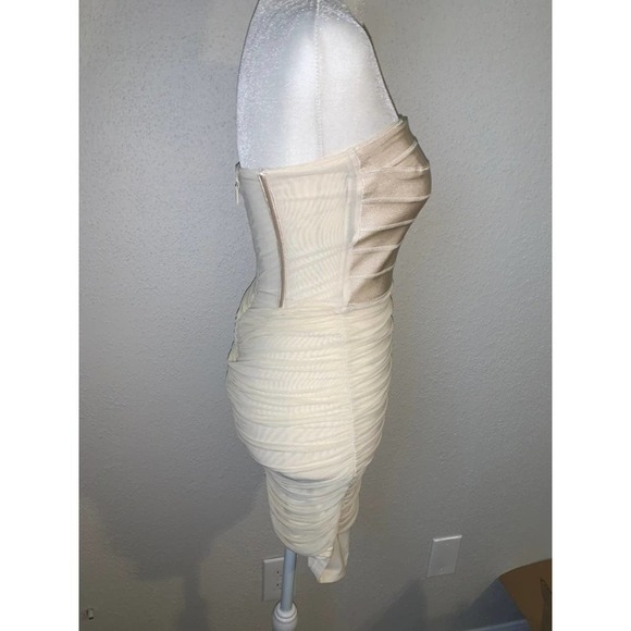 NWOT Bebe Cream Strapless Bandeau Mini Dress - Picture 2 of 8